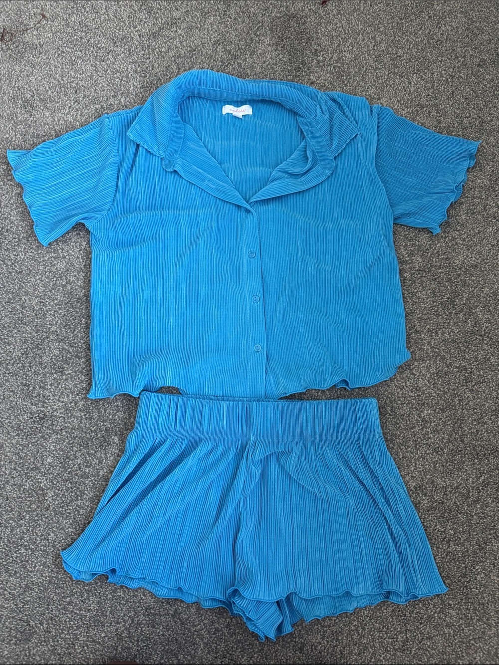 Colsie Bright Blue Short Sleeve Button Lounge Top & Elastic Waist Shorts